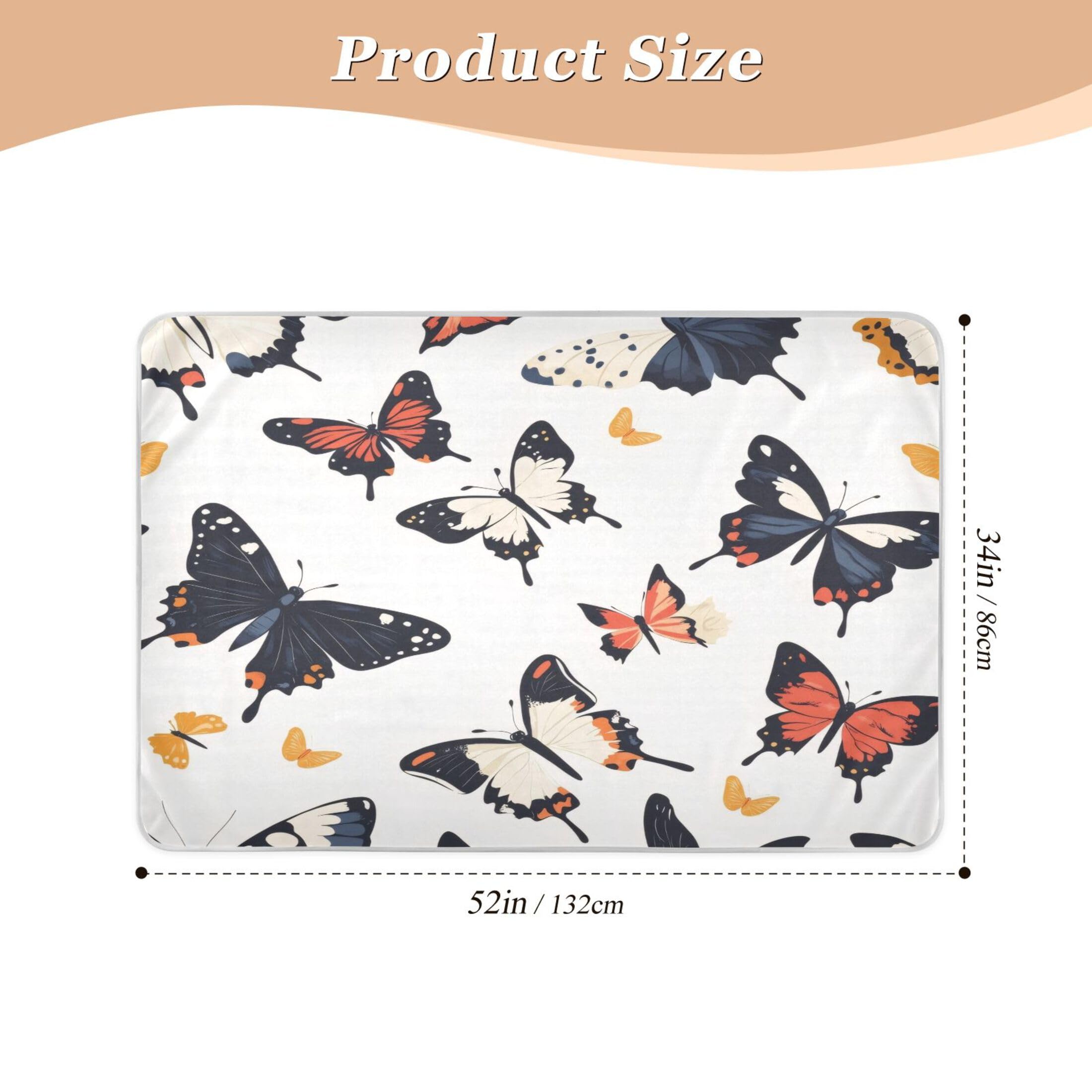 Takiito Retro Butterfly Bed Pad Reusable Bed Underpad Washable Waterproof Leak-Proof Quick Dry Incontinence Pee Pad for Toddlers Kids Adults Pets 34x52 in