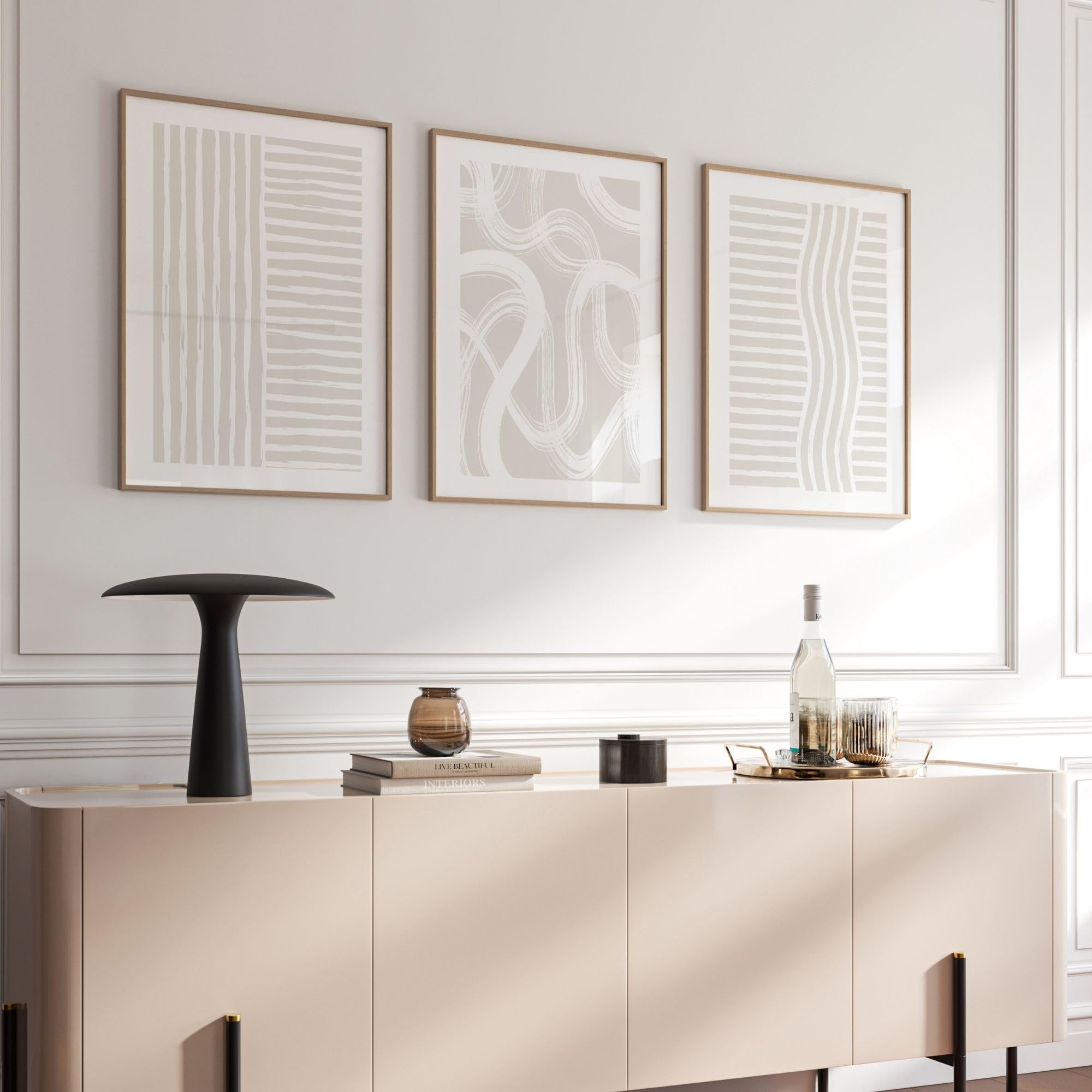 Lot de 3 posters - Beige - Tableaux muraux minimalistes sans cadre (30 x 40