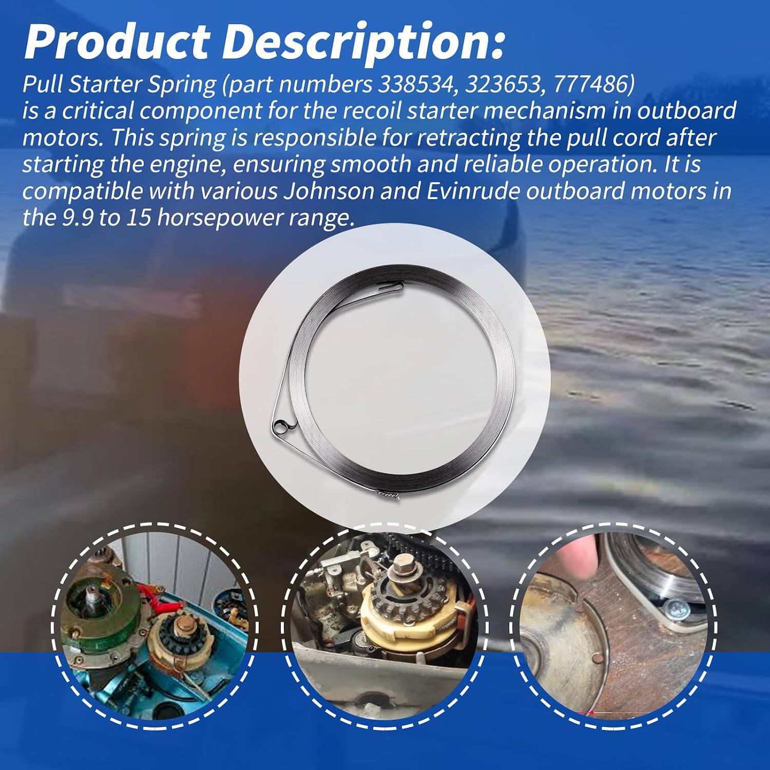 XTPTFABS Pull Starter Spring Compatible with Volvo,Johnson and Evinrude 9.9hp 14hp 15hp outboards(Part number 338534 323653 777486)
