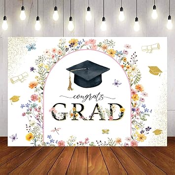 Graduation Backdrop, Class of 2026, Wildflower Floral Design, Colorful Flowers, Girl Senior Grad Party Banner Decorations 7x5ft