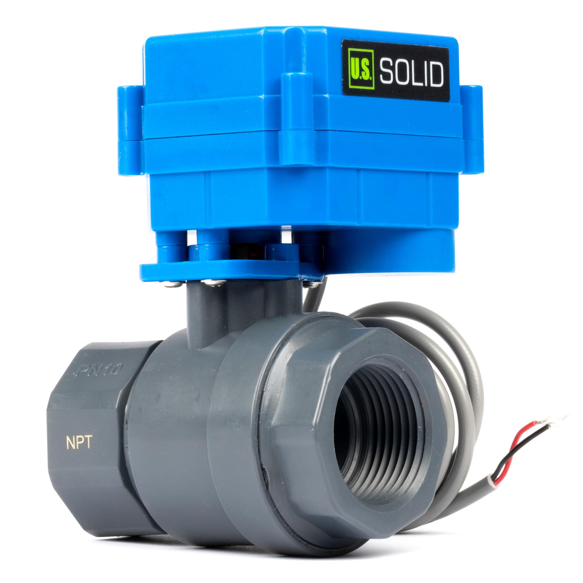 U.S. Solid Válvula de bola motorizada UPVC de 1 pulgada, válvula de bola eléctrica de plástico de 85-265 V CA, retorno automático de 2 cables, normalmente abierta, puerto completo