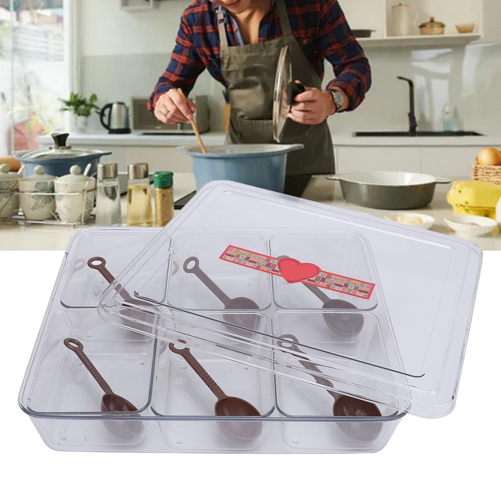 Bandeja para servir dividida con 6 cucharas, 6 compartimentos Caja de condimentos de gran capacidad para frutas Opciones de acero inoxidable y plástico disponibles (Plástica)