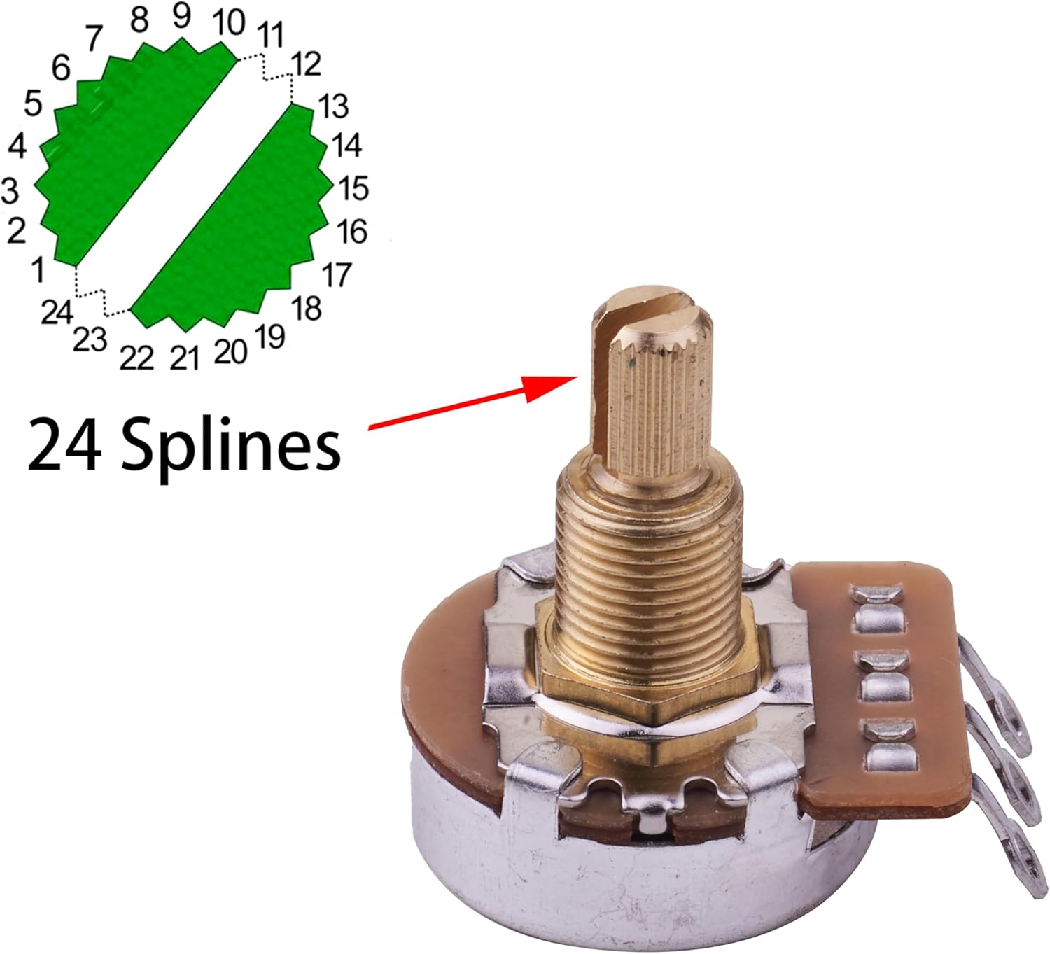 Pro Fine 18-Splines Brass Thread Mini Metric Sized Control Pots B500K Audio Taper Potentiometers for Guitar (Set of 4)