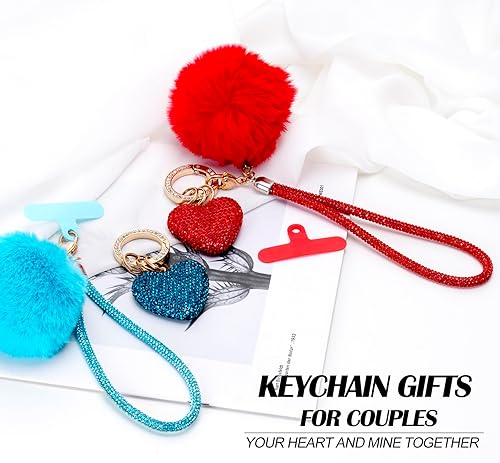 Miniatura 6 de Lindos llaveros de corazón para mujer, accesorios de llavero para mujer, llavero femenino para llaves de automóvil, mochila con pompón