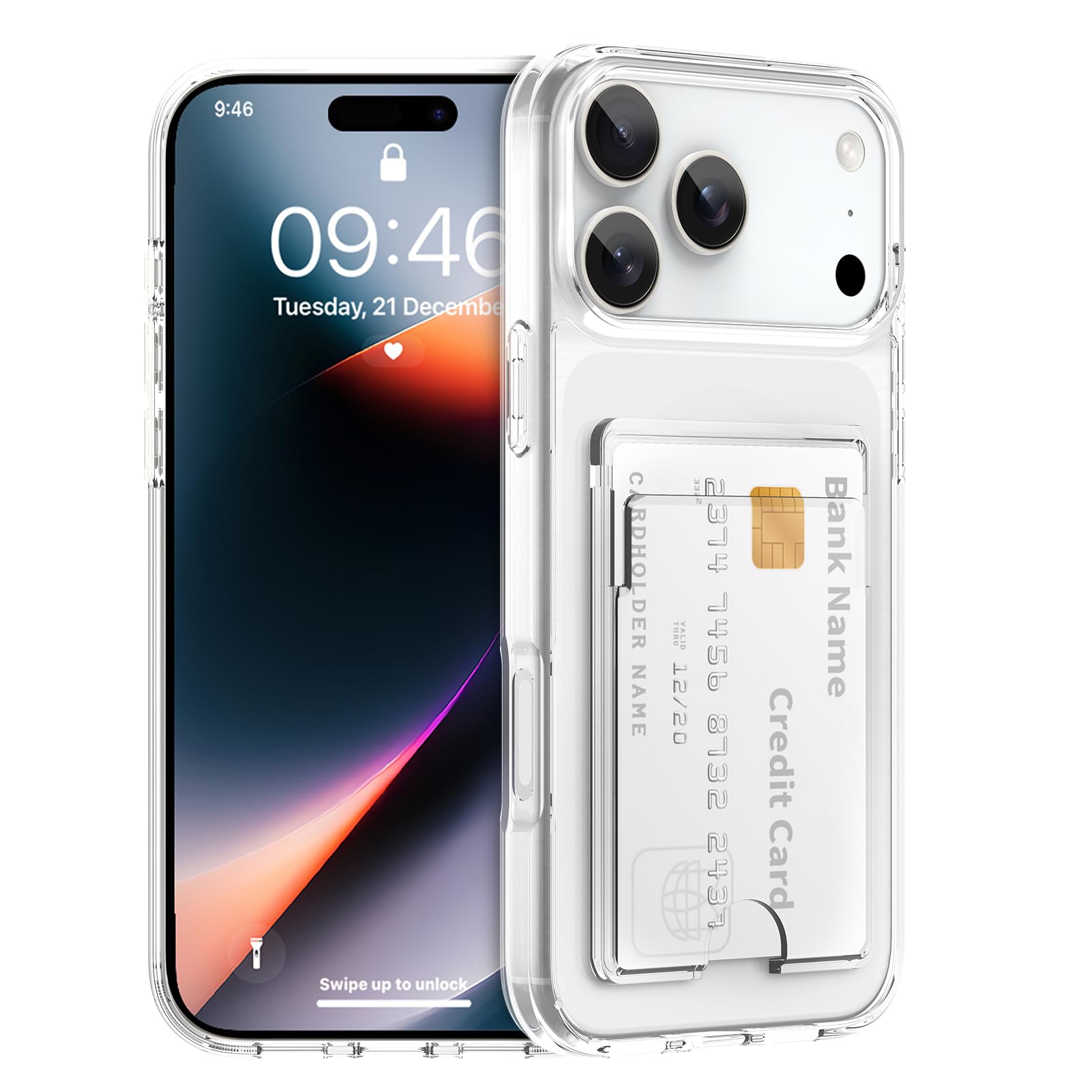 Gukalong Schutzhülle für iPhone 17 Pro Max, 17 cm (6,9 Zoll), hartes Polycarbonat, strapazierfähig, stoßfest, kratzfest, mit Kreditkartenhalter, Ausweisfach, Anti-Vergilbung, transparente Schutzhülle