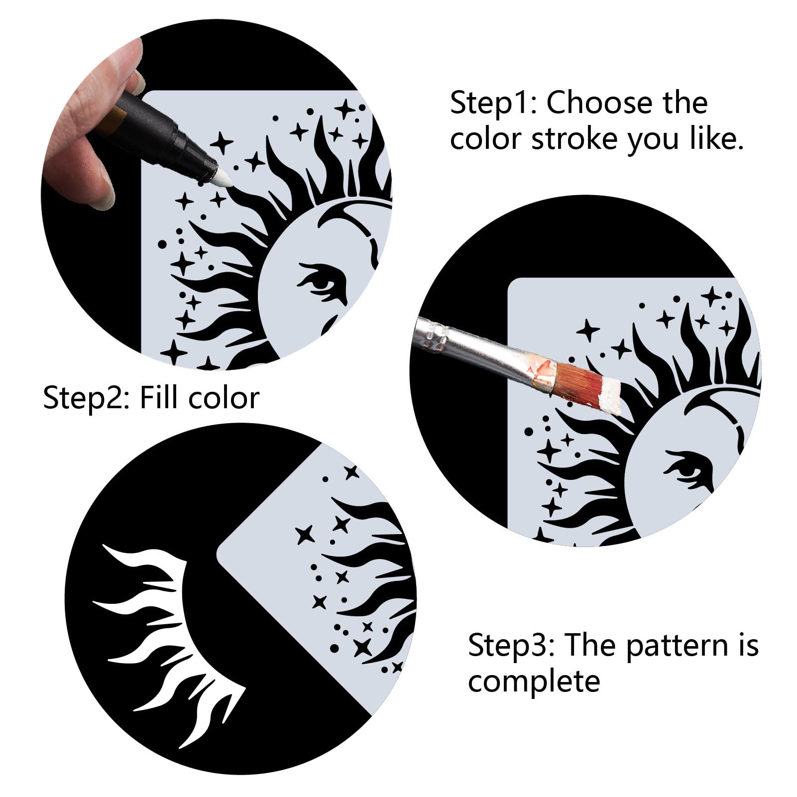 GORGECRAFT 30cm Large Sun Stencil Decoration Reusable Moon Star Painting Templates Flowers Hollow Out Plastic Decoration Templates for Drawing Craft Wood Wall Furniture Canvas - Image 4