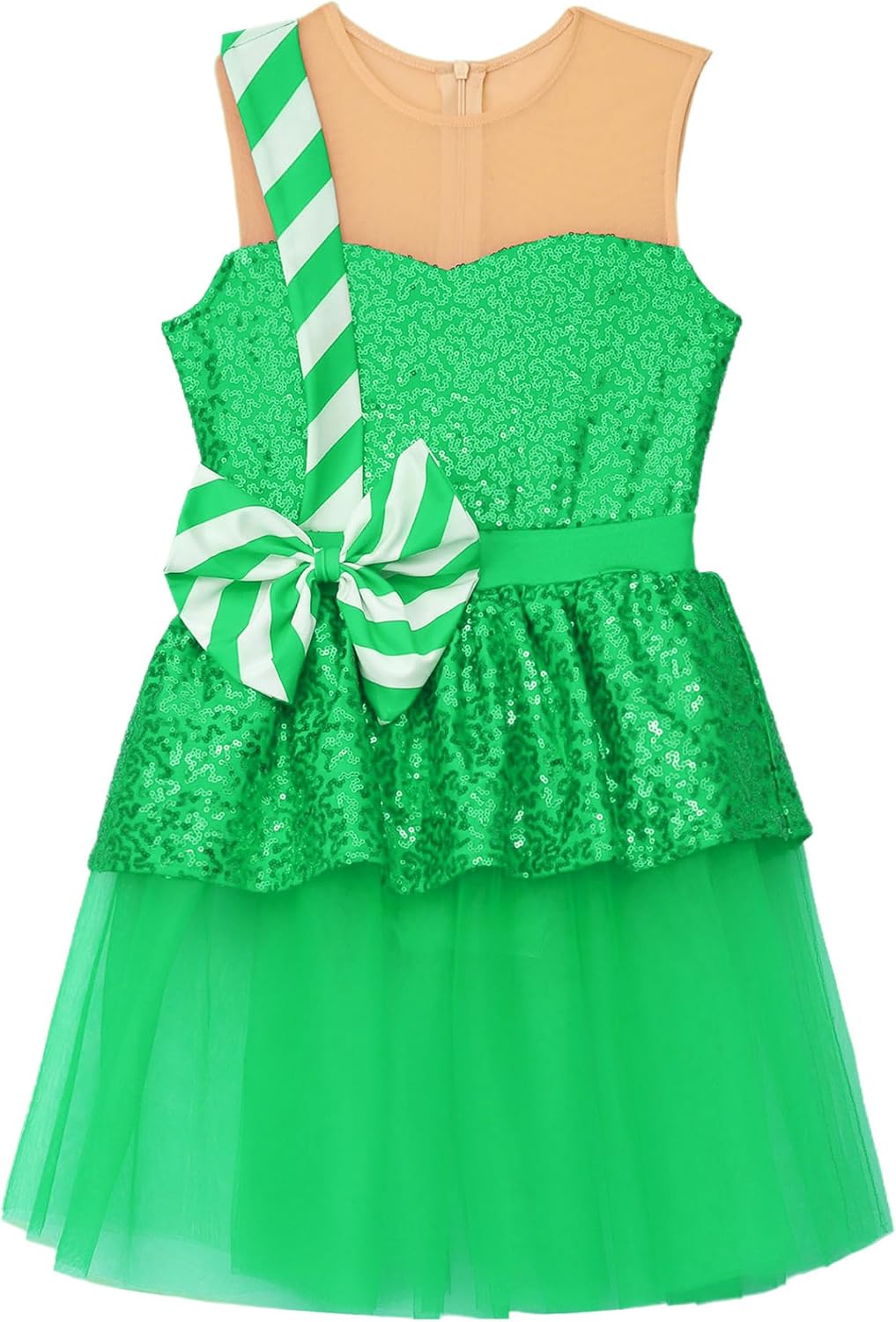 Jugaoge Kids Girls Christmas Dance Costume Candy Cane Sequins Ballet Tutu Dance Dress Figure Ice Skating Dress