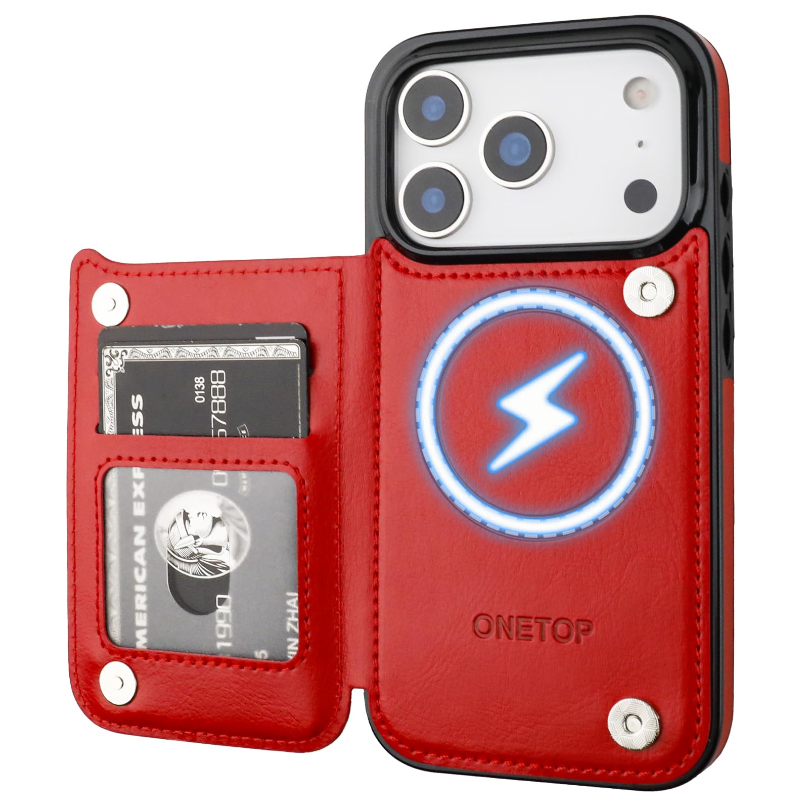 Compatible with Magsafe for iPhone 18/17 Pro Wallet Case,Red