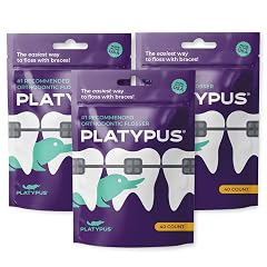Platypus Orthodontic Flossers for Braces 40 Count Pack of 3 Ortho Picks for Adults Kids Fits Under Arch