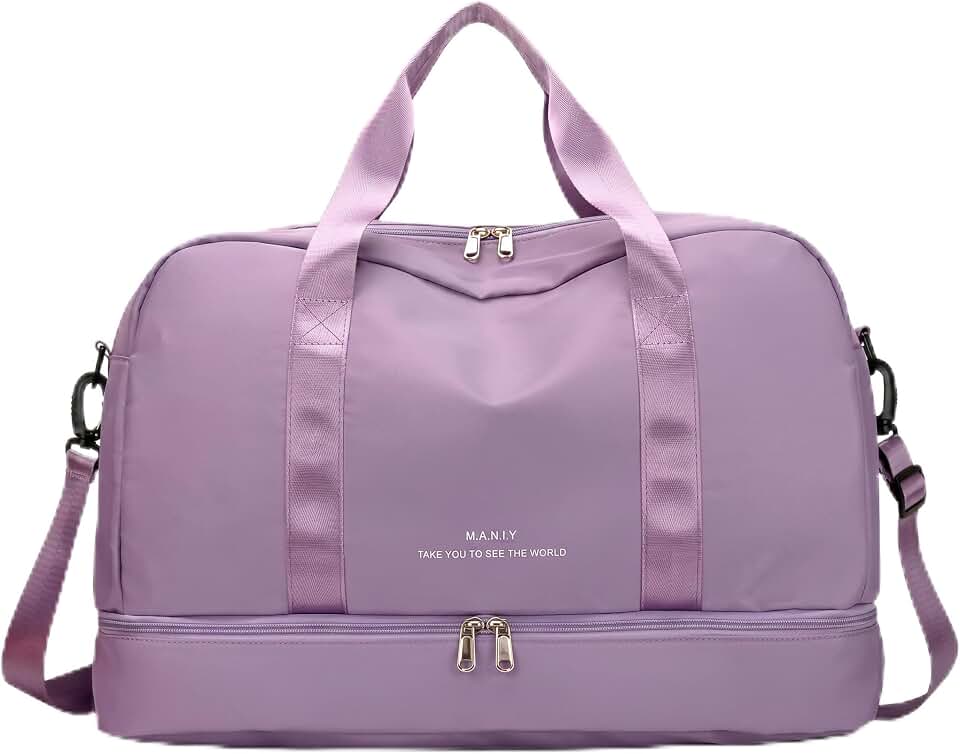 Bolsa de Viagem com Compartimento para Sapatos, Cinza e Rosa, Alça Transversal, Mala Esportiva para Academia e Viagens (Roxo)