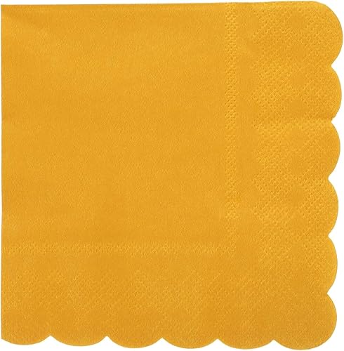 Miniatura 4 de Juvale Paquete de 100 servilletas de papel amarillo mostaza, servilletas de cóctel festoneadas, desechables para bodas, fiestas de cumpleaños (5 x 5