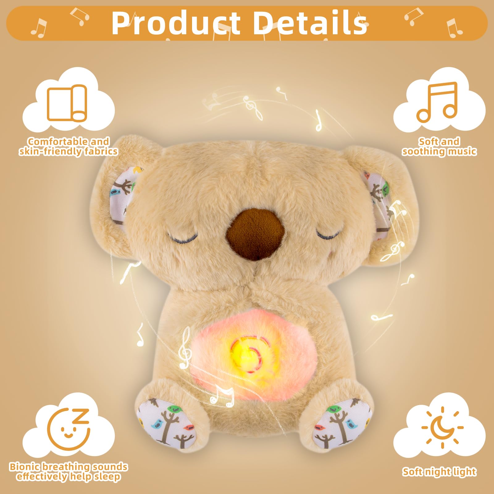Niaetuto Koala Rilassante,Lontra Che Respira,Peluche Che Respira Con 5 Musica,Suoni,Luci e Movimento Respiratorio,Peluche Koala Calmante per Bambini Compagno Di Sonno,Ideale Regalo Neonato