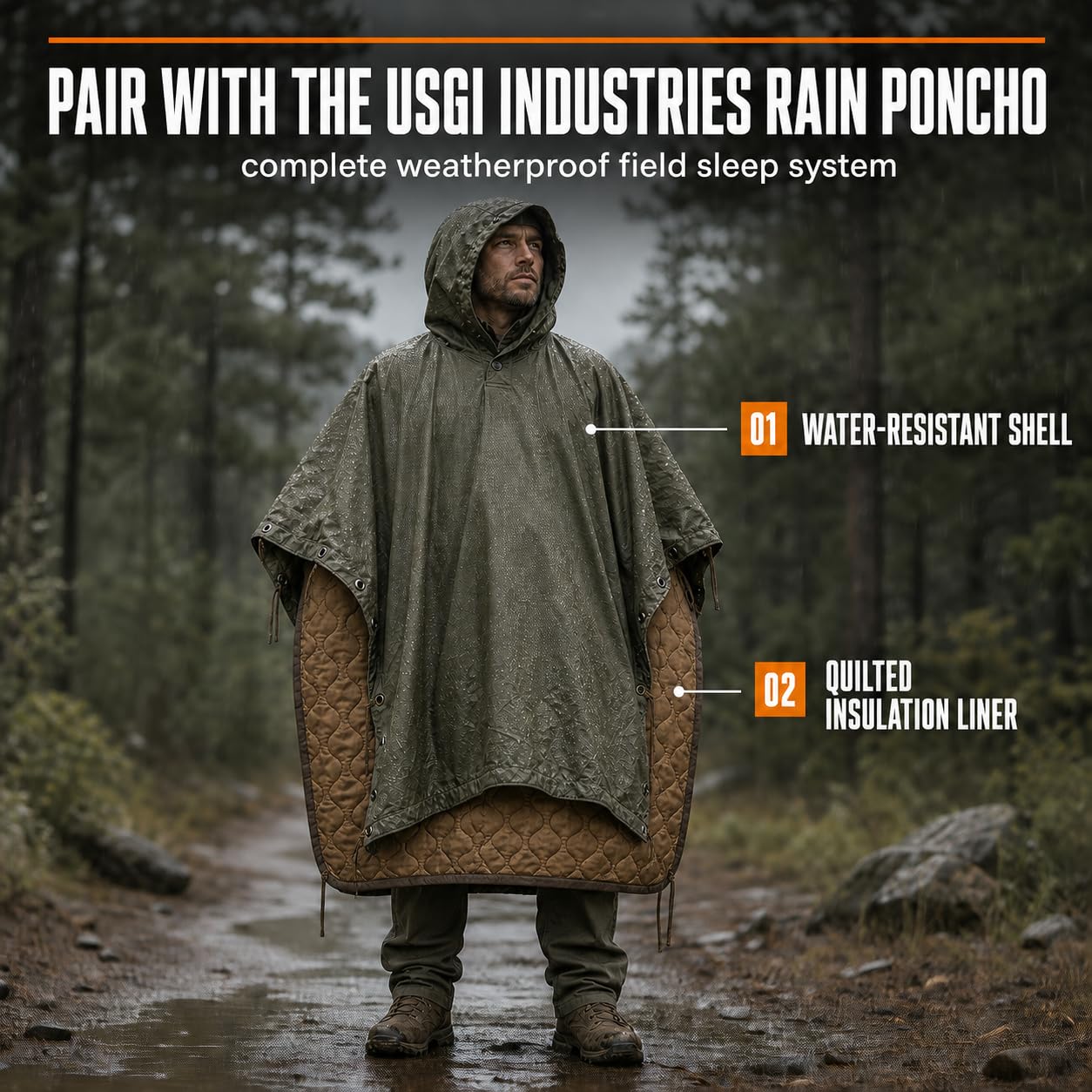 USGI Industries Coperta militare Woobie | Coperta termica isolata da campeggio, fodera poncho, grande, portatile, isolante, impermeabile, per escursionismo, sopravvivenza | borsa per il trasporto a