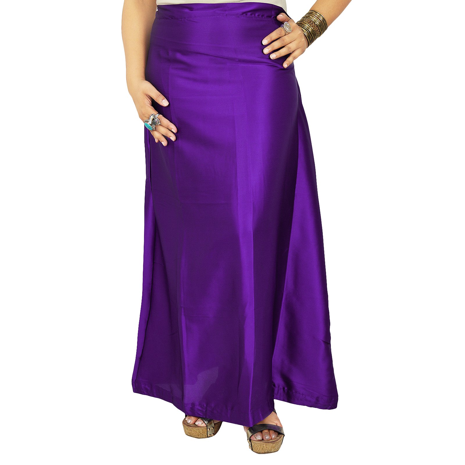 Iba Indianbeautifulart Women's Dark Purple Indian Satin Silk Petticoat Bollywood Solid Inskirt Lining For Sari