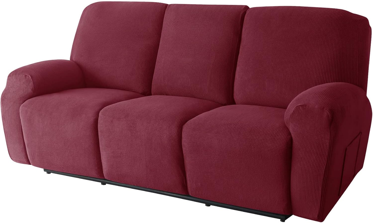 Stretch Recliner Sofa Covers 8-Pieces, 3 Seater Sofa Chair Slipcovers, Reclining Couch Covers Armchair Covers with Side Pocket (Wine Red,3 Seater)