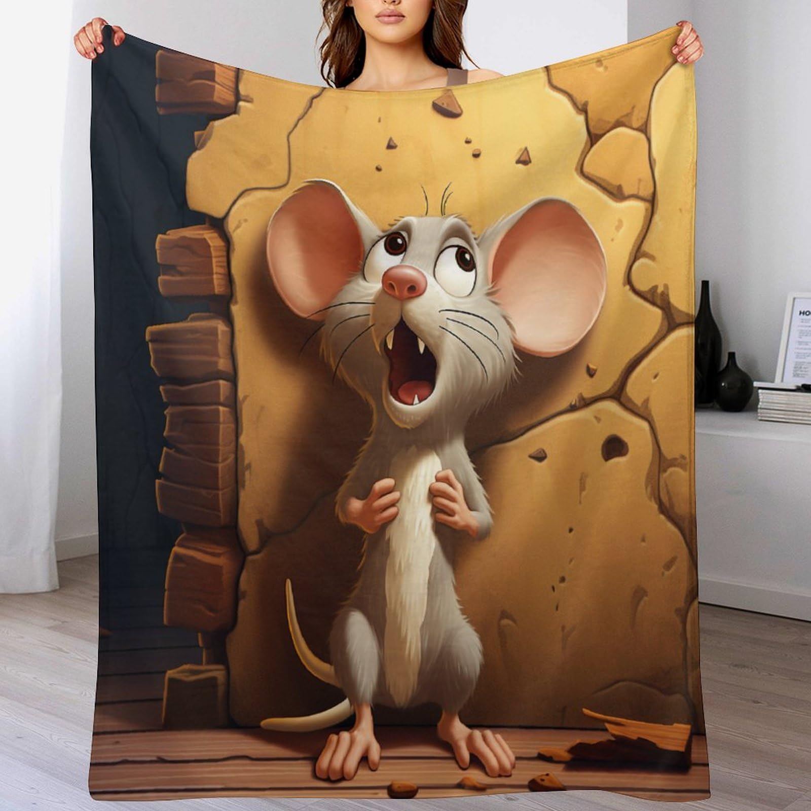 Couverture imprimée souris en flannel douce 130x180 cm pour lit et canapé