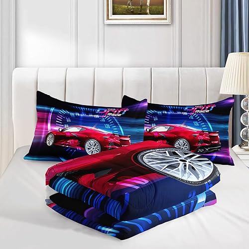 Vista 290 de Axolotl Kid Comforter Set Twin Size,Racing Car Bedding Set for Boys Girls Teen Kids Children Racing Gifts,Race Cars Quilt Bed Set with 1 Comforter 2