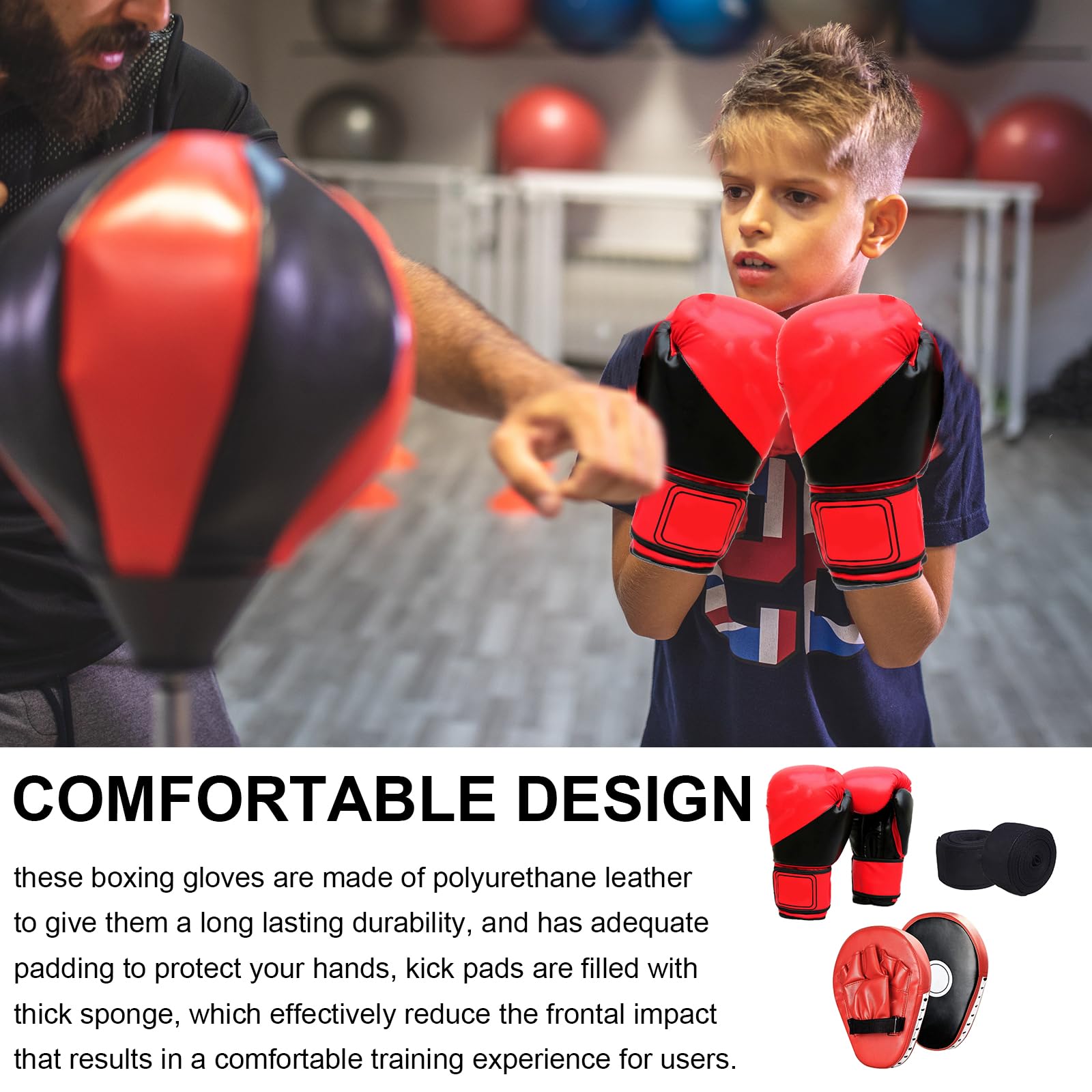 Boxen Training Set, 1 Paar 6 oz Boxhandschuhe und 1 Paar Pratzen für Muay Thai Box Pratzen PU Handpratzen Boxpratzen Boxpads Mitts Boxhandschuhe Set für Kinder Boxausrüstung für Kickboxen