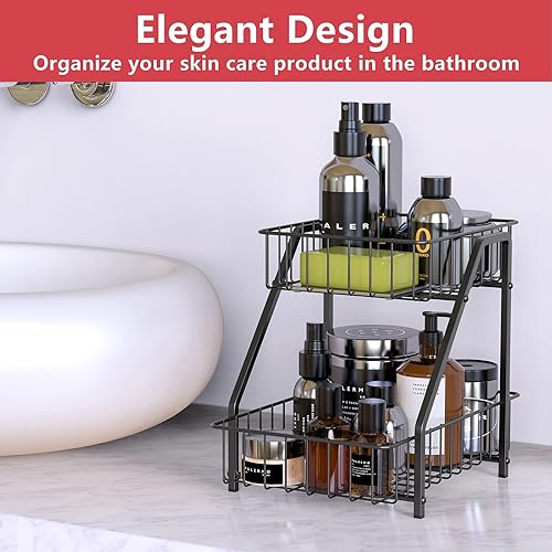 Miniatura 5 de MaraFansie Cesta de frutas de 2 niveles para encimera, frutero, pan, soporte para verduras, soporte de almacenamiento de gran capacidad, color negro