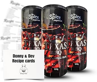 BBQ Seasoning Set Includes 3x The Spice Emporium Texas BBQ Rub Seasoning 100g of each Spice Mix   and Recipes Cards & Cooking Idea by Donny & Dev