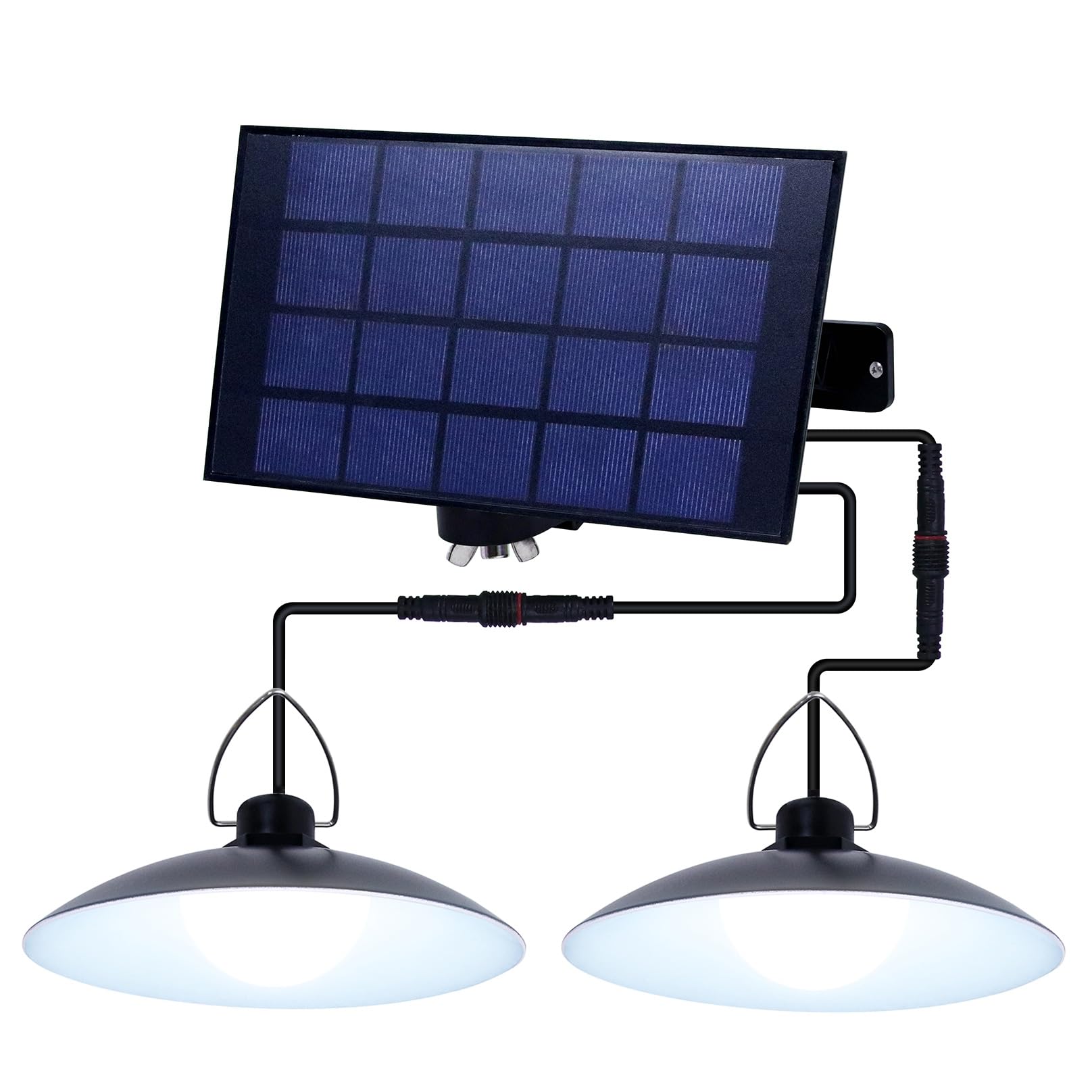 Solarna lampa wisząca z 2 głowicami, 520 lm, wodoodporna wisząca lampa sufitowa, 6000 K, czujnik ruchu, oświetlenie ogrodowe, do trawnika, podwórka, stodoły, garażu