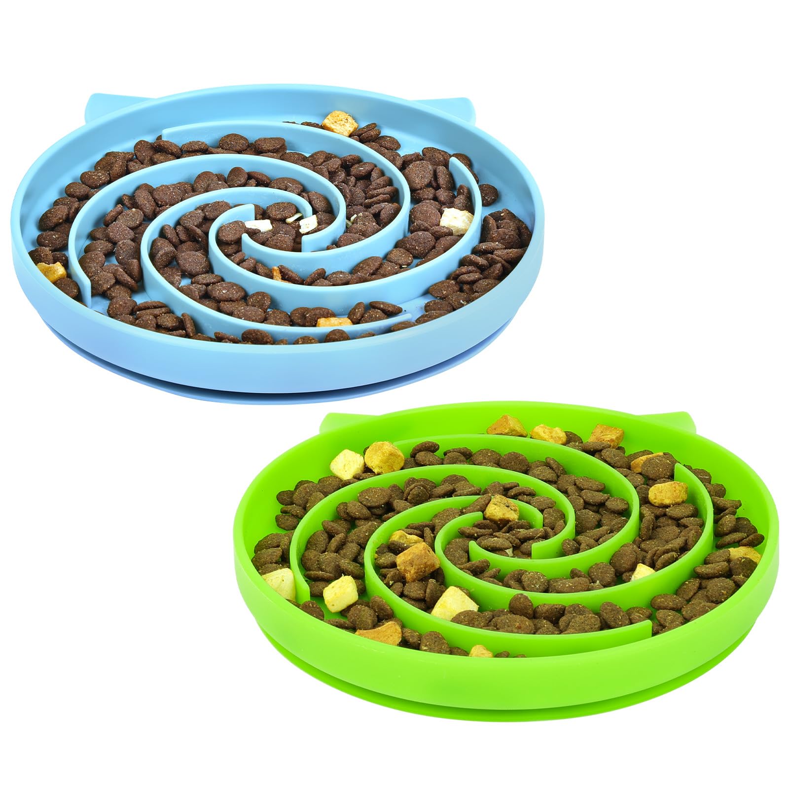Alaoo 2pcs Ciotola Anti Ingozzamento, con Base Antiscivolo,Verde +Blu | Ciotola in Silicone per Slow Food, Adatto a Gatti e Cani di Piccola Taglia