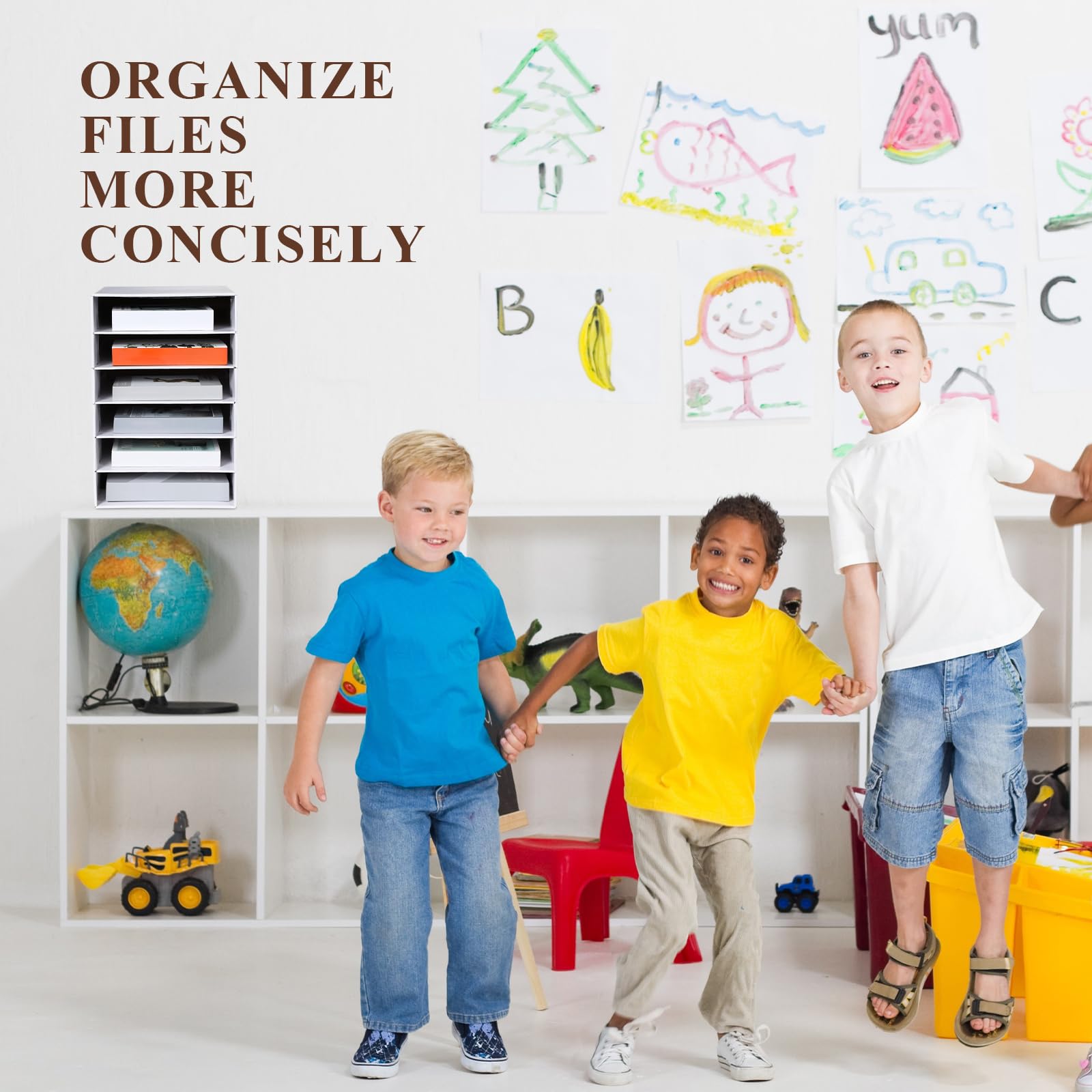 Ireer 4 Stück Papp-Organizer, Klassenzimmer-Briefkästen, Baupapieraufbewahrung, Fächer, Literatursortierer, Klassenzimmer-Organizer für Studenten, Büro, Schule (Weiß, 6 Fächer)