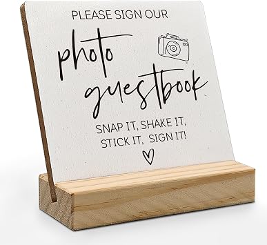 Photo Guest Book Sign, Wedding Guest Book Desk Decor, Guest Book Wedding Reception Wood Plaque, Please Sign Our GuestbookSign Wooden Plaque with Wood Stand forWedding Table Decor Signs