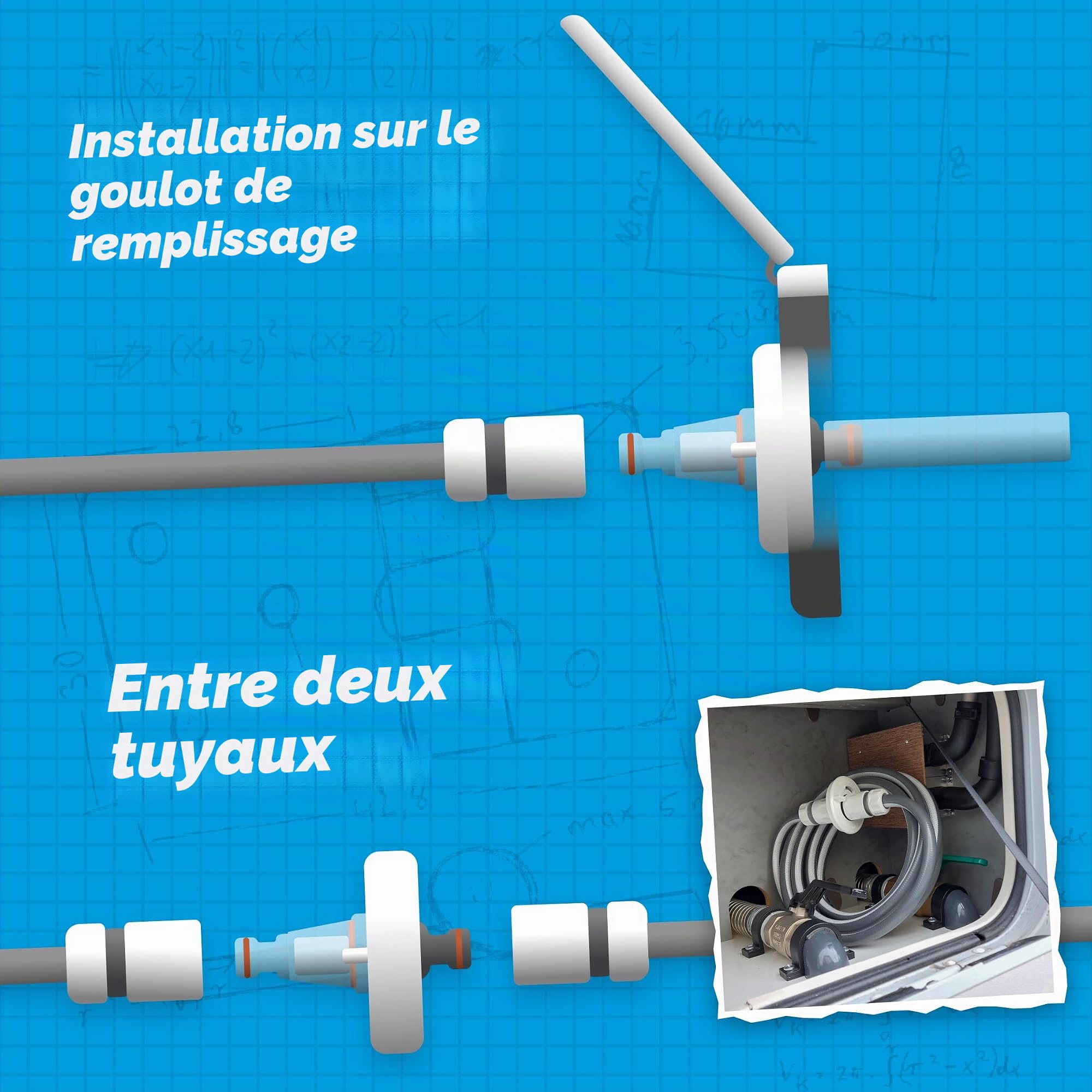 Couvercle de réservoir avec raccord pour système Gardena pour camping-car Caravan à remplir le réservoir d'eau sur le tuyau de remplissage avec trop-plein et raccord de tuyau grand