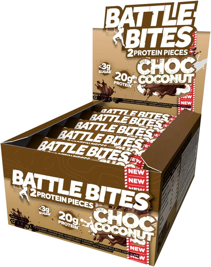 Battle Bites High Protein and Low Carb/Sugar Bars 12 x 62 g - Choc Coconut