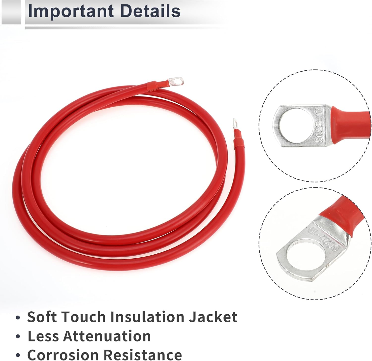 1 Pc Universal Battery Inverter Cable 3/8" Lug 7FT Battery Cable 3 AWG Gauge Red Tinned Copper