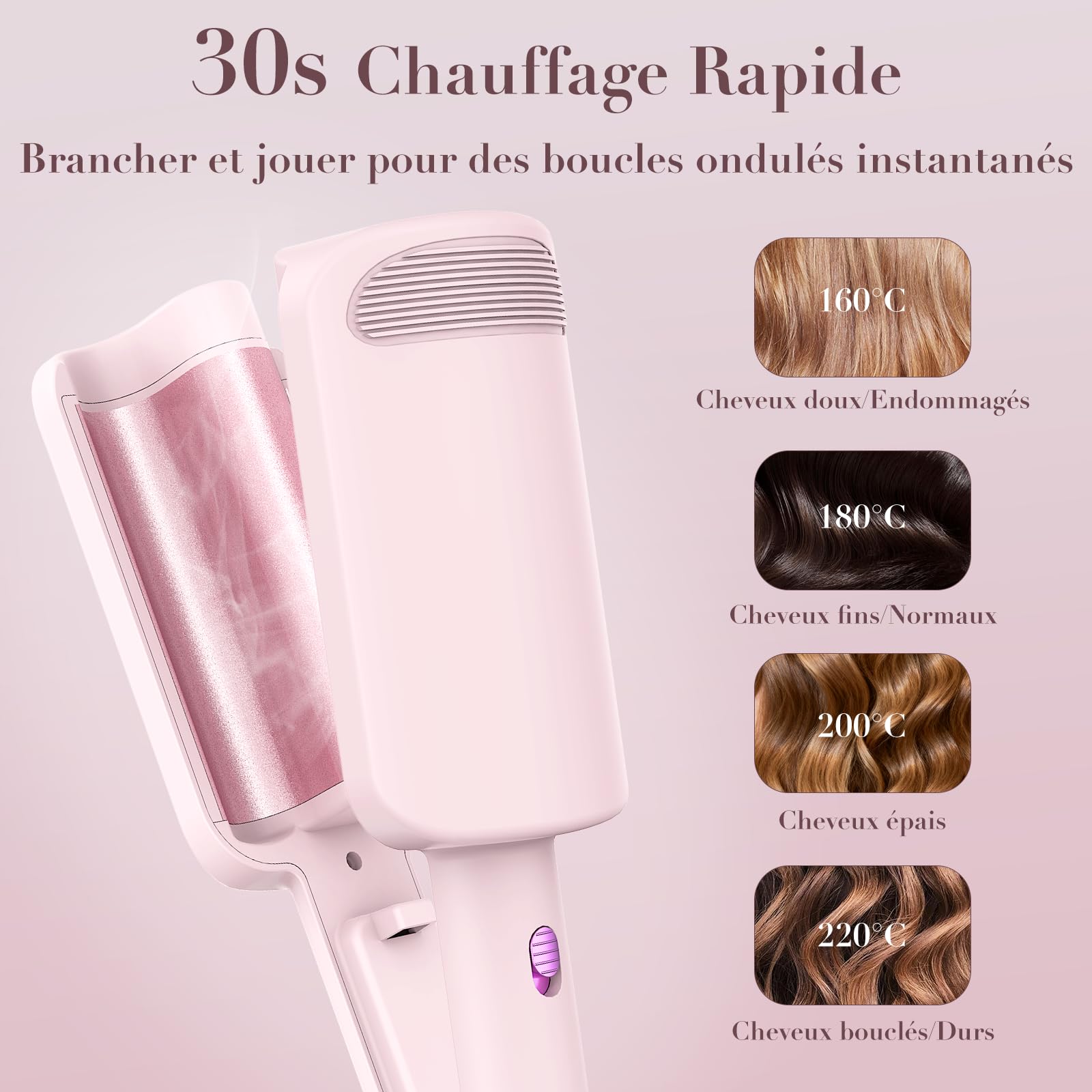 AISEELY Boucleur a Cheveux 3 Tete, 32MM Fer à Friser-Grandes Boucles, 4 Températures Réglables, Anti-Brûlure, Convient aux Débutants,Fer a Friser Boucler pour Cheveux Longs Courts, Styliseur de Vagues