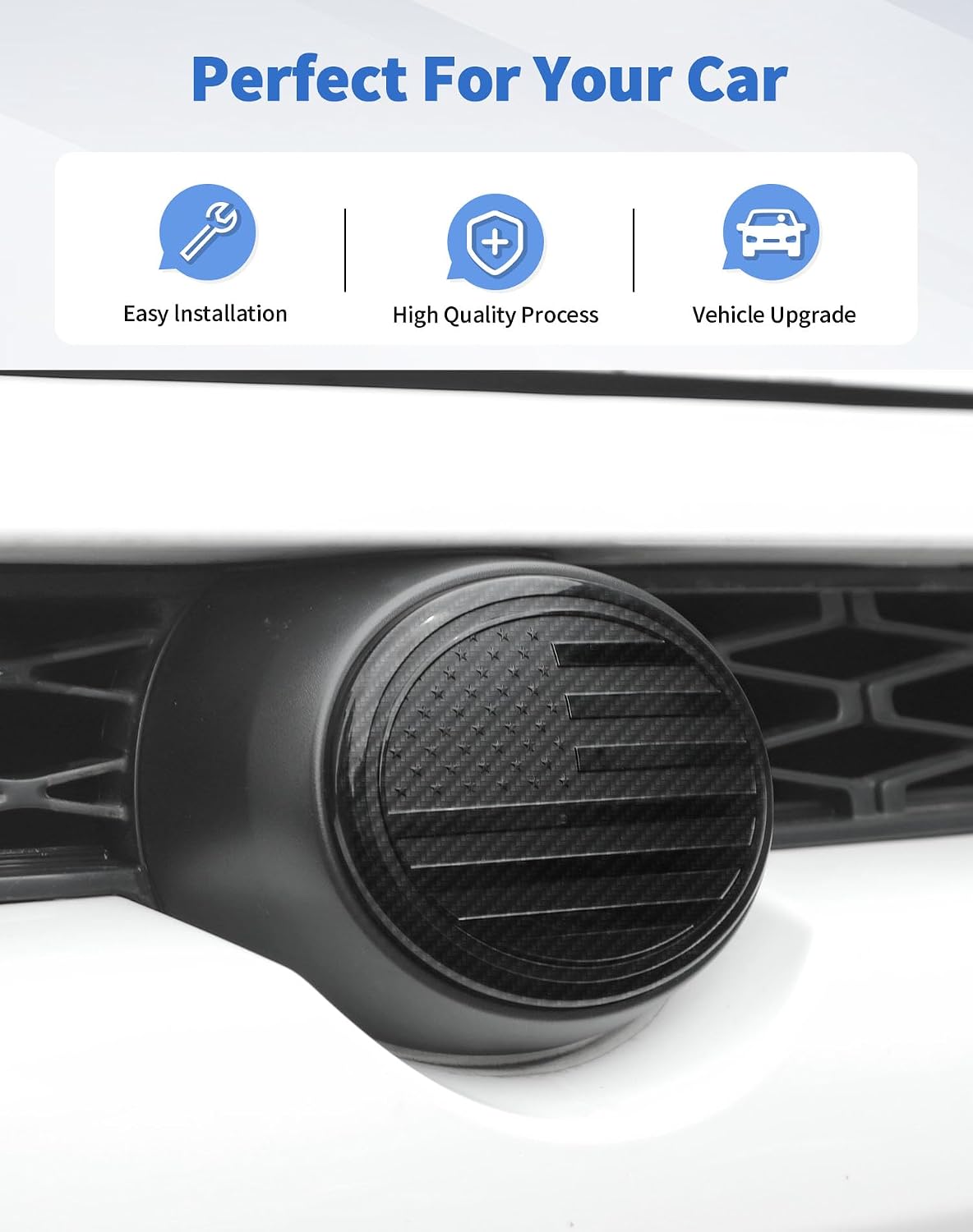 for Toyota Grill Emblem Front Grille Badge Emblem Logo Cover Trim Fit for Toyota Series, for Camry, RAV4, Corolla, Tacoma, Highlander, 4Runner Series, 6×4.2 inches, Carbon Fiber