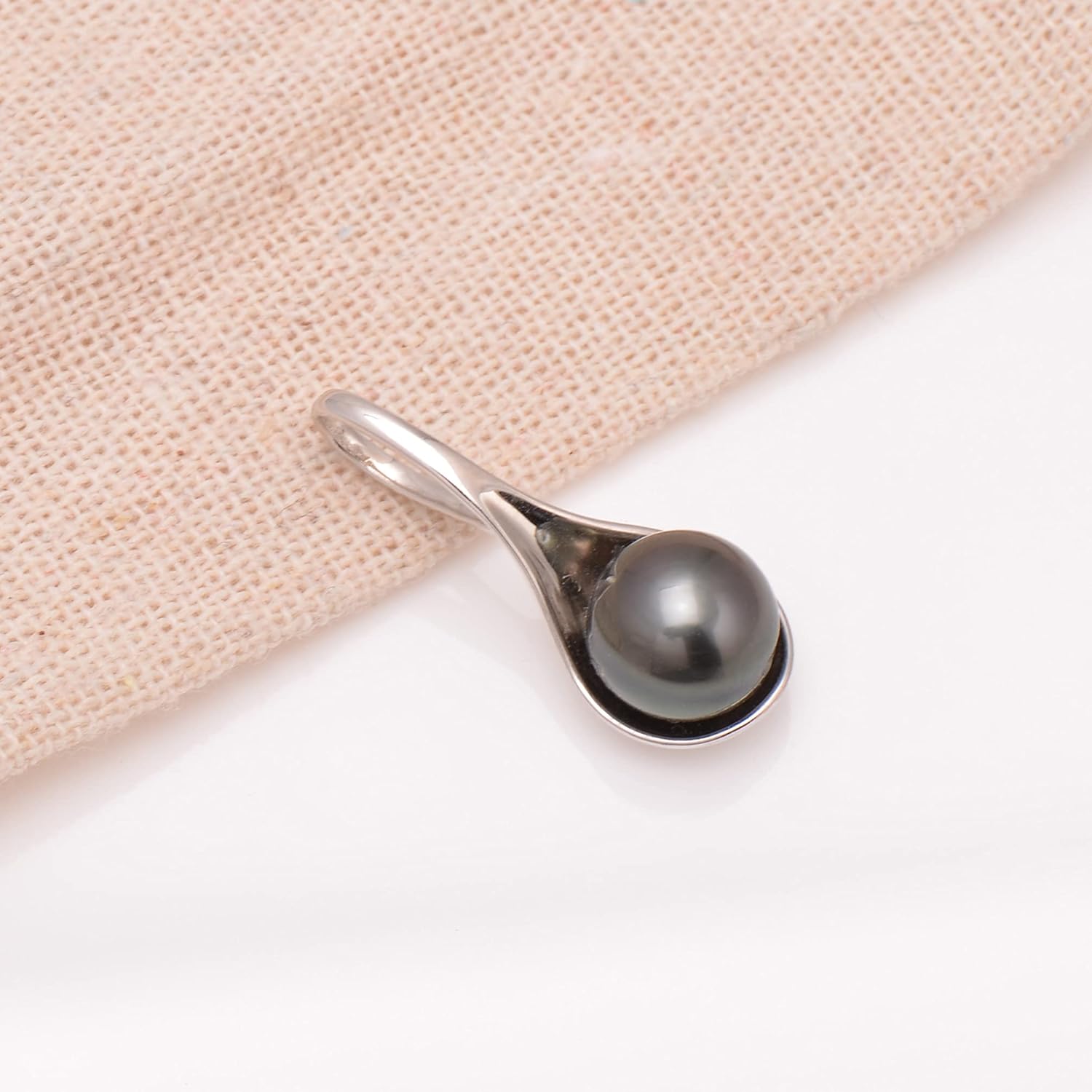 Paialco 925 Sterling Silver Spoon Shaped Tahitian Cultured Black Pearl Pendant Necklace