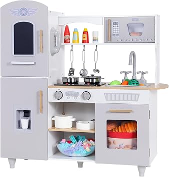MAMIZO Wooden Play Kitchen Set for Kids, Toy Kitchen with Sound & Light, Play Kitchen with Ice Cream Maker, Telephone, Utensil, Role Play Kitchen Accessories, Little Chef Kitchen Playset, 79x82x30 cm