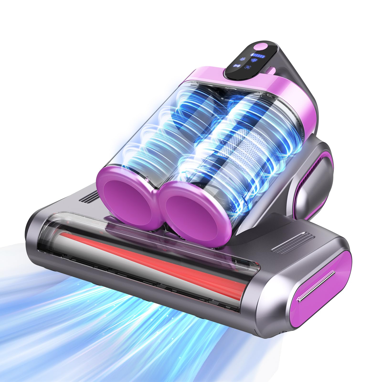 Aspirador Antiacaros,13 kPa de Fuerte Succión, Luz UV-C de 253.7 nm, Rotación del Cepillo de 30000 Rpm/Min, Filtro HEPA y Colector de 520ml Polvo Doble, Para Polvo de Cama, Sofá y Pelo de Mascotas