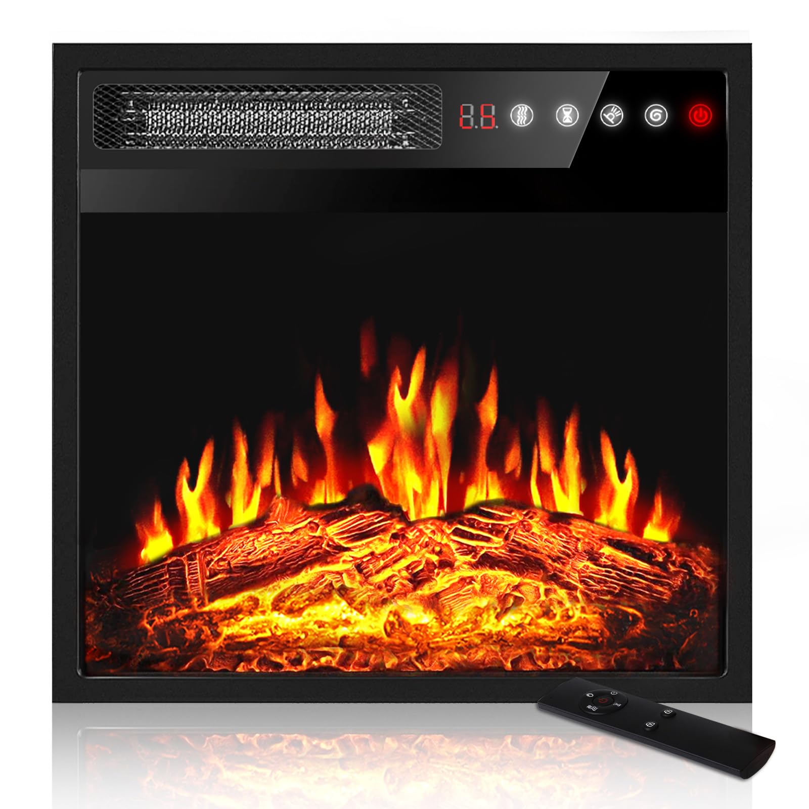 BOSSIN 18 Inch Electric Fireplace Insert with LED Realistic Flame,Small Recessed Fireplace Heater with Touch Screen&Remote Control,Portable Compact Fireplace with Adjustable Flame, Timer 750/1500W