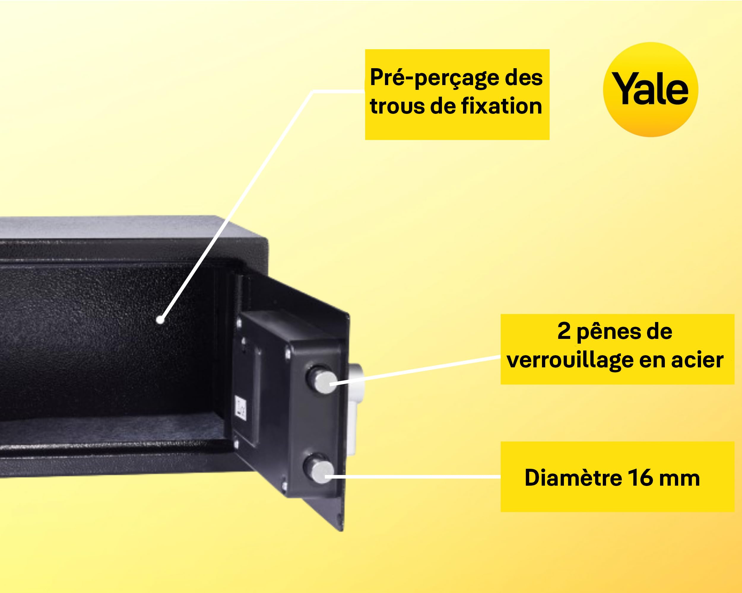 Yale Coffre-Fort Électronique Hôtel - Medium 16L - Serrure électronique 100 000 Combinaisons, Code utilisateur et Code maître 3 à 8 Chiffres pour Clients et hôtelier - 25x35x25cm YSG/250/DB2