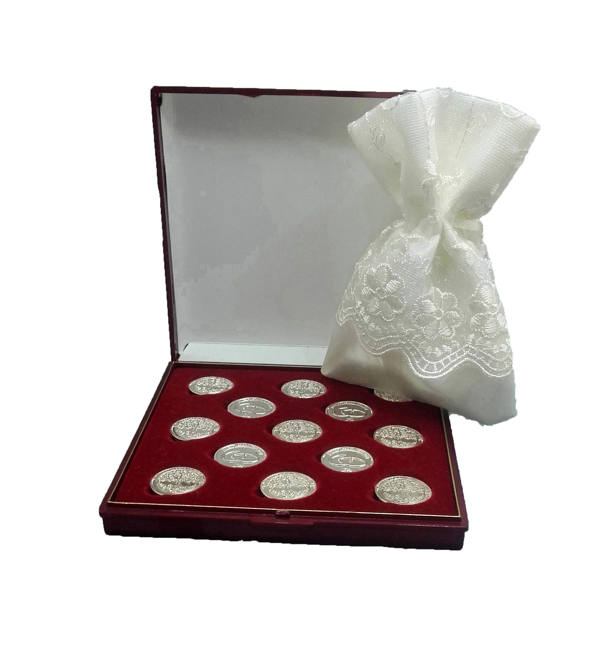 DOCOLASTRA Arras DE LA Vida en Color Plata Brillantes con Estuche y saquito en Blanco Roto, Incluido, para Todas Las Bodas y Enlaces.