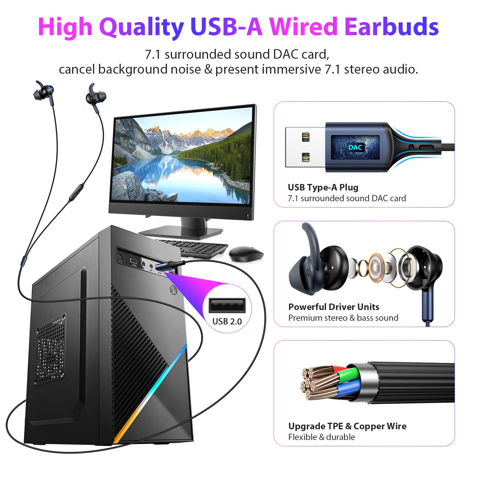 APETOO USB-C Wired Earbuds Noise Canceling in-Ear Earphones with Anti Fall/Hurt Wingtips for iPhone 16-15/Samsung S25-S20/Pixel 10-4 + USB Computer Headphones in-Ear Headset for PC/Laptop/PS4 2