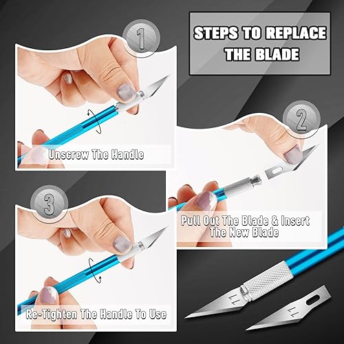 Miniatura 7 de DIYSELF Paquete de 2 cuchillos Exacto para manualidades, cuchillo de precisión Exacto, cuchillo de pasatiempo para modelos, cuchillo de manualidades