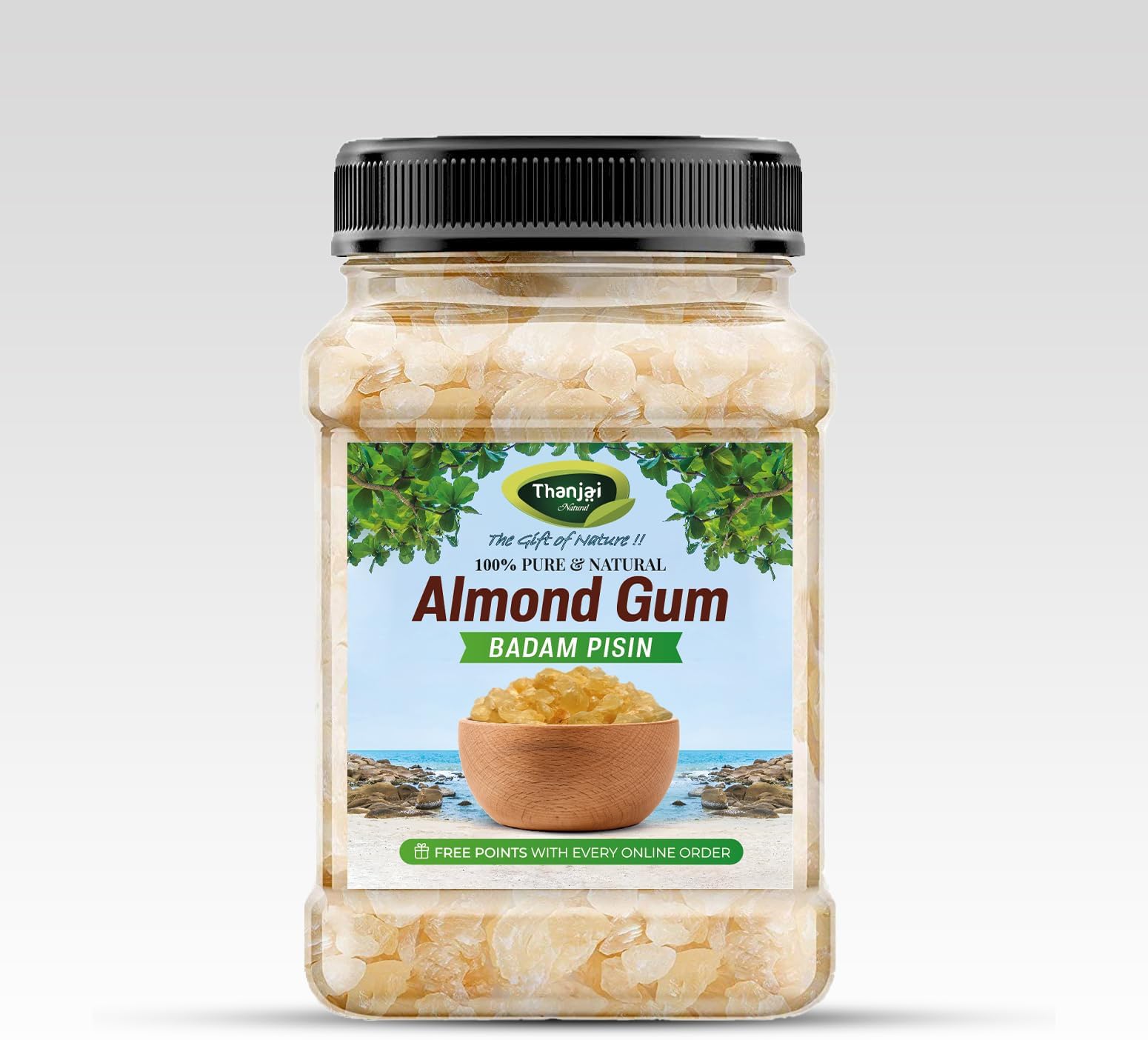 Thanjai Natural 1kg Almond Gum | Badam Pisin | Badam Gum, Premium Best 1st Quality Pure 100% Natural (500g Jar x 2)