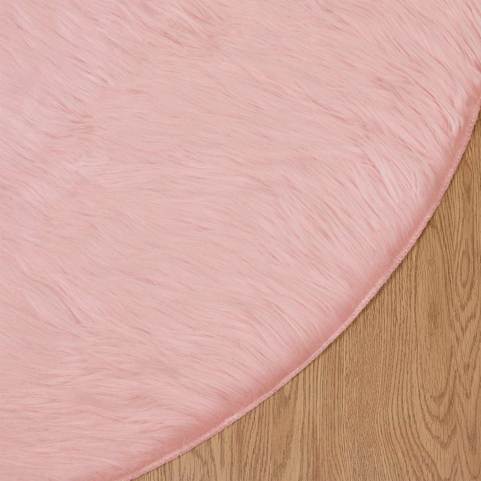 Tapis rond en fausse fourrure - Ø 100 cm - Rose - Imitation peau de mouton douce comme tapis de salon à poils longs - Tapis décoratif douillet en polyester pour intérieur confortable et
