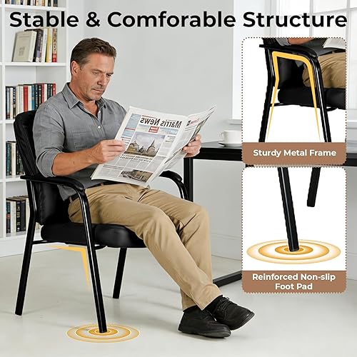 Miniatura 3 de OLIXIS Silla ergonómica de recepción para invitados, de piel sintética, silla de escritorio ejecutiva para sala de espera de conferencias con