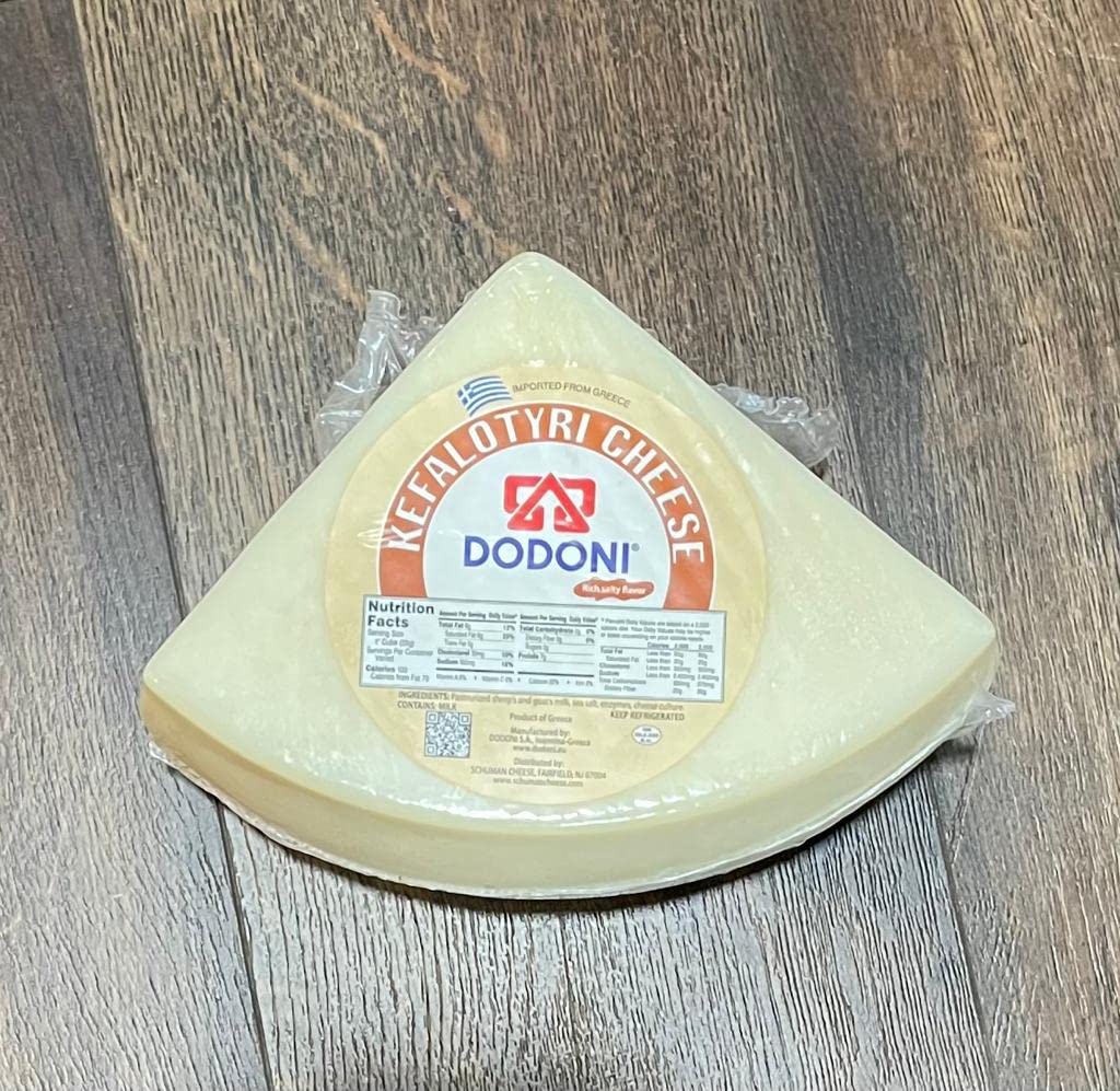 Dodoni Greek Kefalotyri Wheel Cheese, 4.50 or 5 Pound -1 each - Manufacture Cut - Deli Fresh Greek Kefalotyri Cheese (Dodoni)