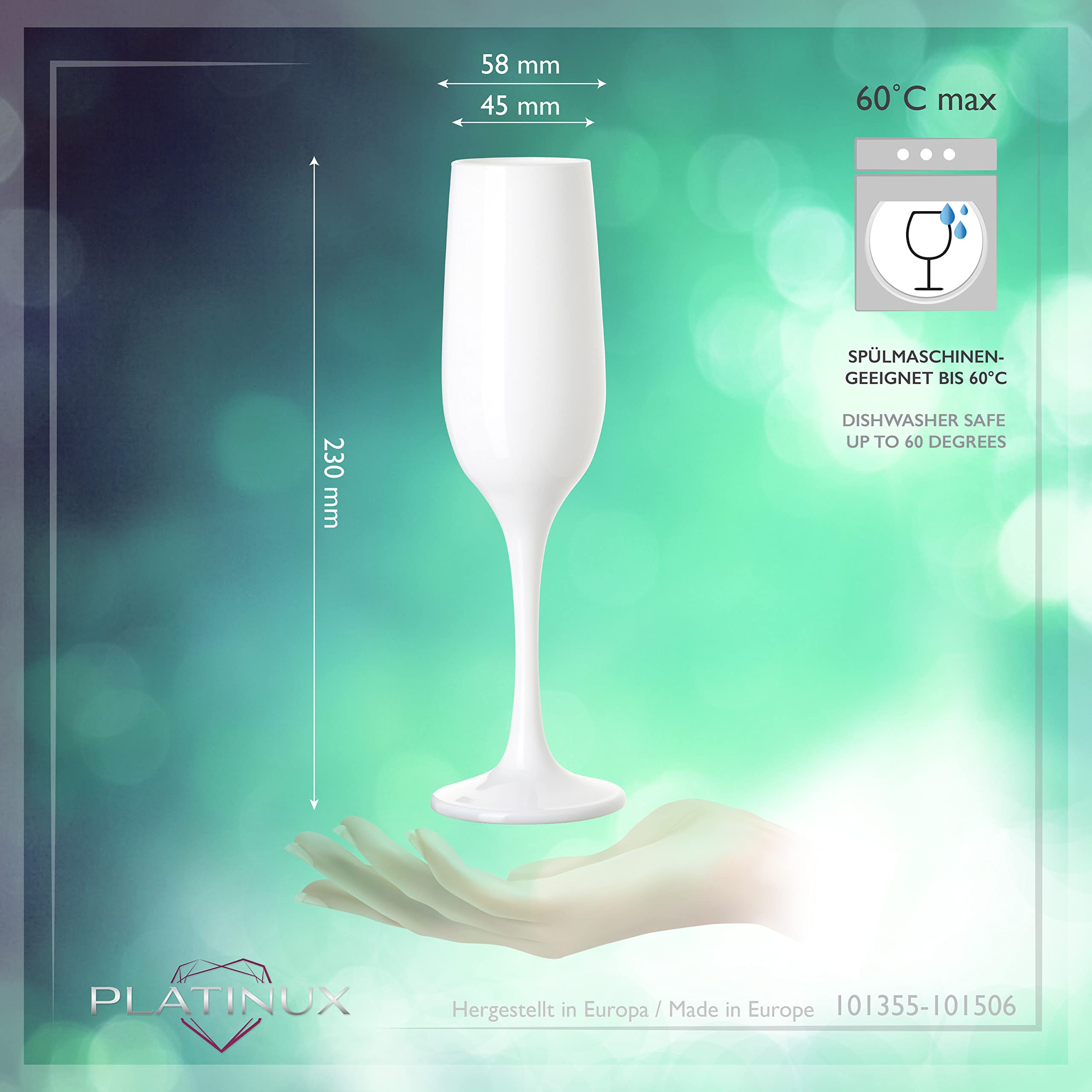 PLATINUX Juego de 6 copas de champán de 210 ml, color blanco y negro
