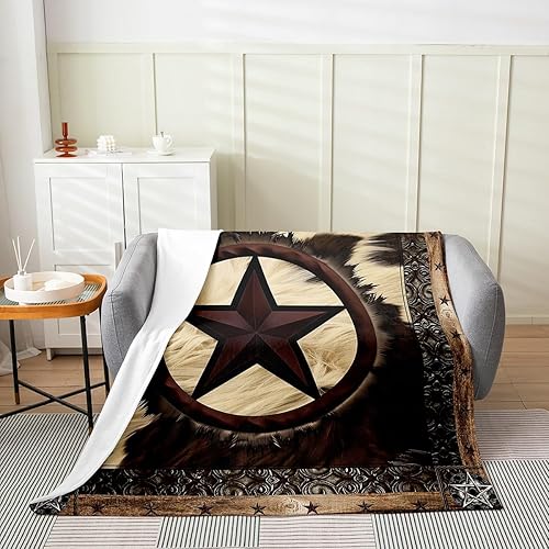 Miniatura 2 de Manta de forro polar con estampado de vaca rústica, tamaño Queen de 90 x 90, manta vintage de estrellas del oeste de Texas para mujeres y hombres,