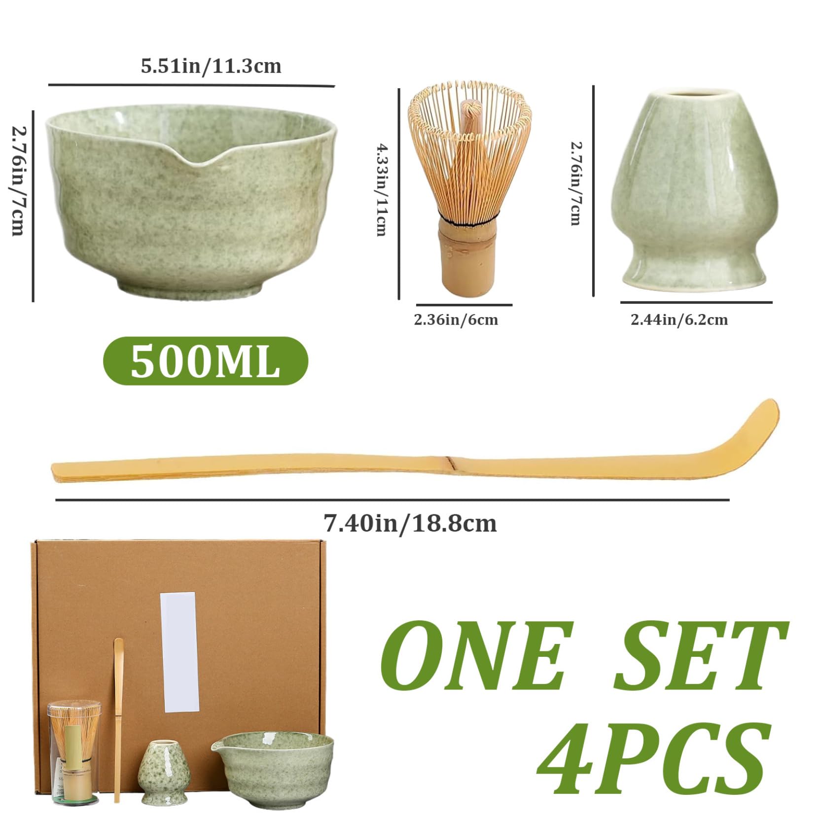 Juego de batidor Matcha, juego reutilizable de batidor Matcha de cerámica, elegante kit que incluye cuenco con pico, soporte, bambú y cuchara de bambú para los amantes del té