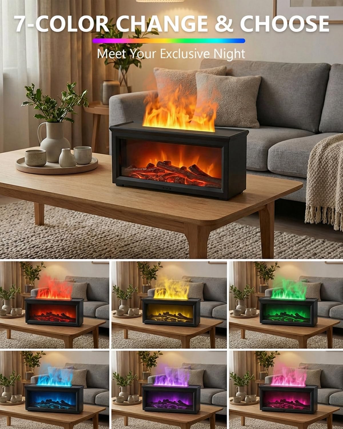Condition photo showing Brand New for essential oil diffuser, 7-color fireplace fire flame aromatherapy humidifier, 280ml ultrasonic aroma diffuser, cozy with time sets and remote control for bedroom home yoga office