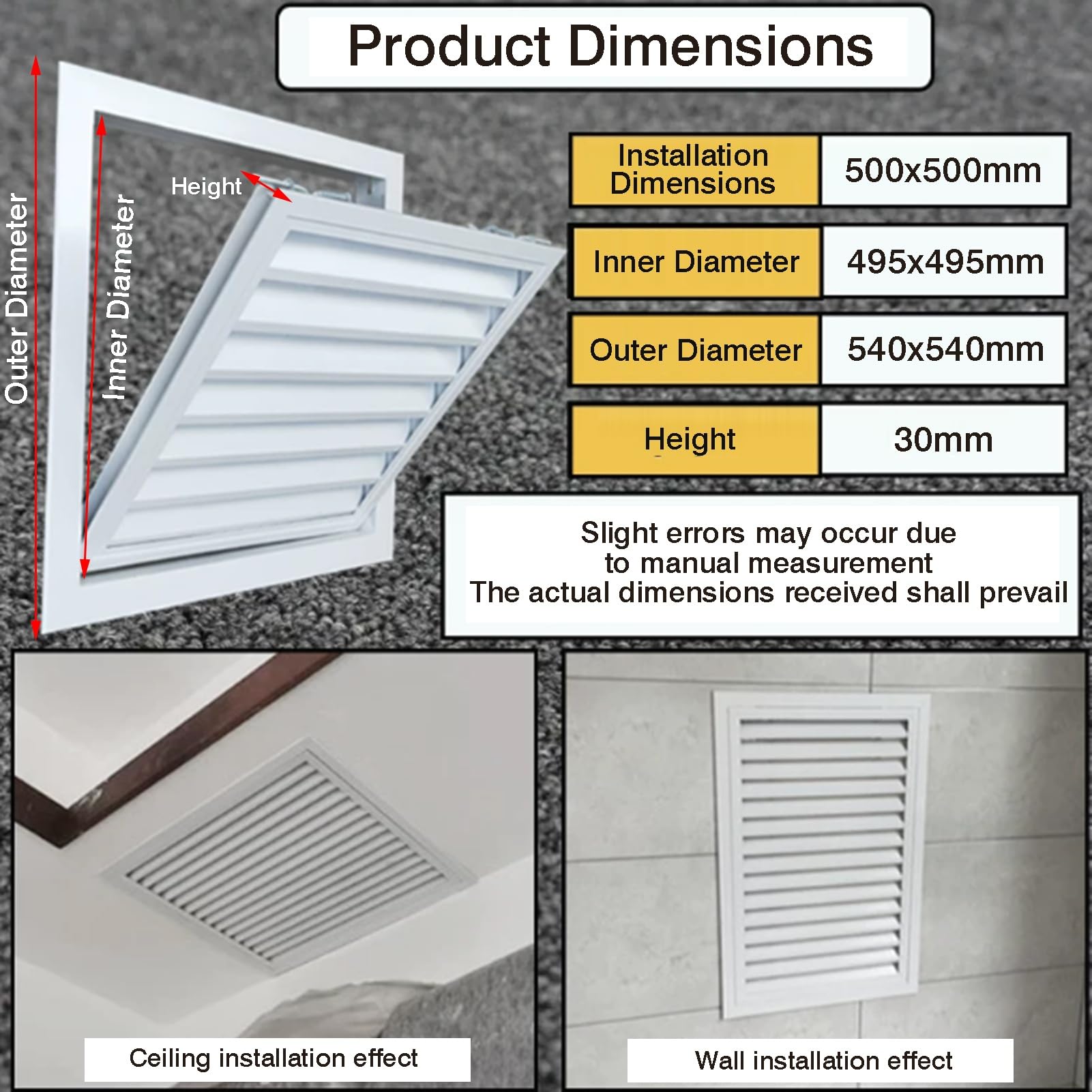 Pannello Di Accesso Con Interruttore A Pulsante, Griglia Del Filtro | Griglia di copertura dello sfiato HVAC in lega di alluminio for soffitto o parete domestica(500x500mm)
